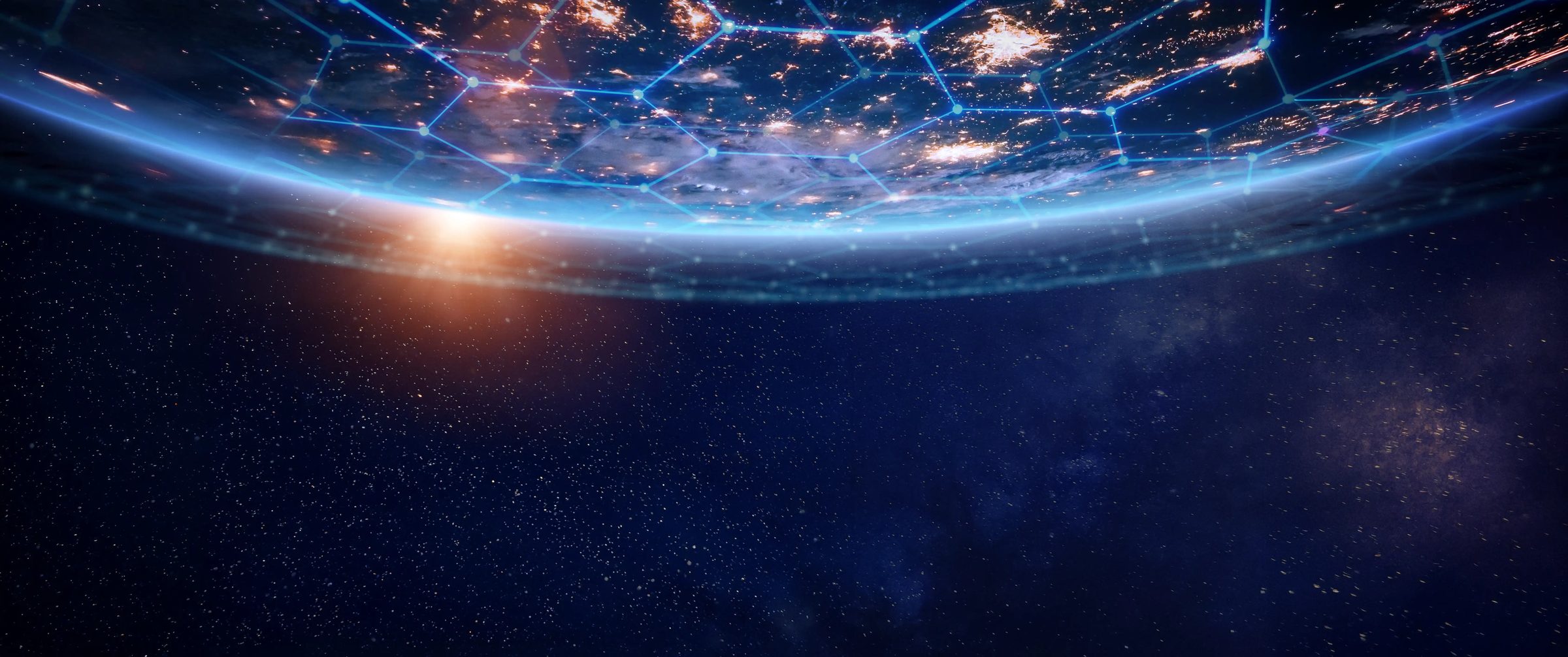 La Terre vue de l’espace, quadrillée par un réseau de communications.